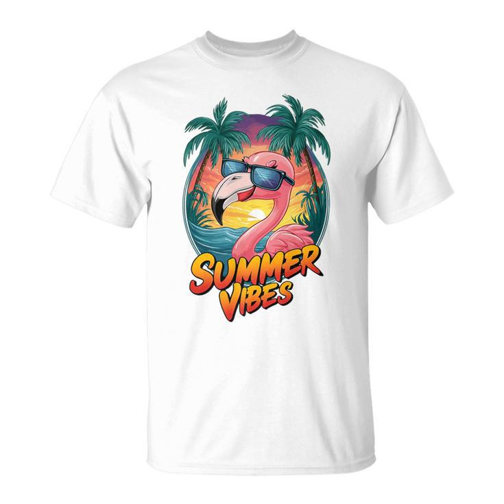 Summer Vibes Flamingo Beach Sunset Tropical T-Shirt
