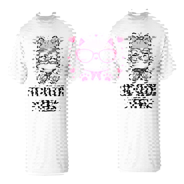 Third 3Rd Grade Vibes Back To School Cute Cat Cute For Girls T-Shirt