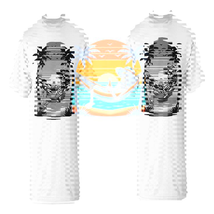 Tropical Beach Vacation Skeleton Summer Drinking Skeleton T-Shirt