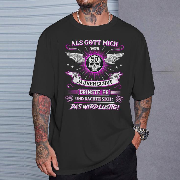 50Th Birthday Als Gott Michor 50 Jahre Schuf Grinste Er Grins T-Shirt Geschenke für Ihn