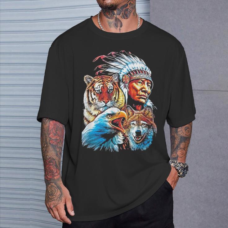 Águila Lobo India Nativa Americana Americana Del Norte Camiseta unisex Regalos para él