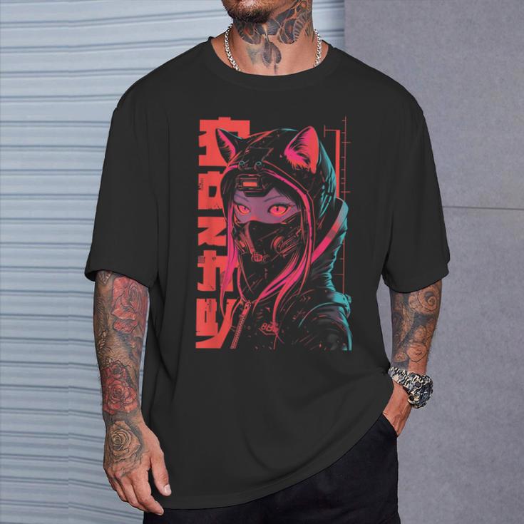 Anime Manga Punk Neko Cat Girl Cyberpunk Japanese Harajuku T-Shirt Geschenke für Ihn