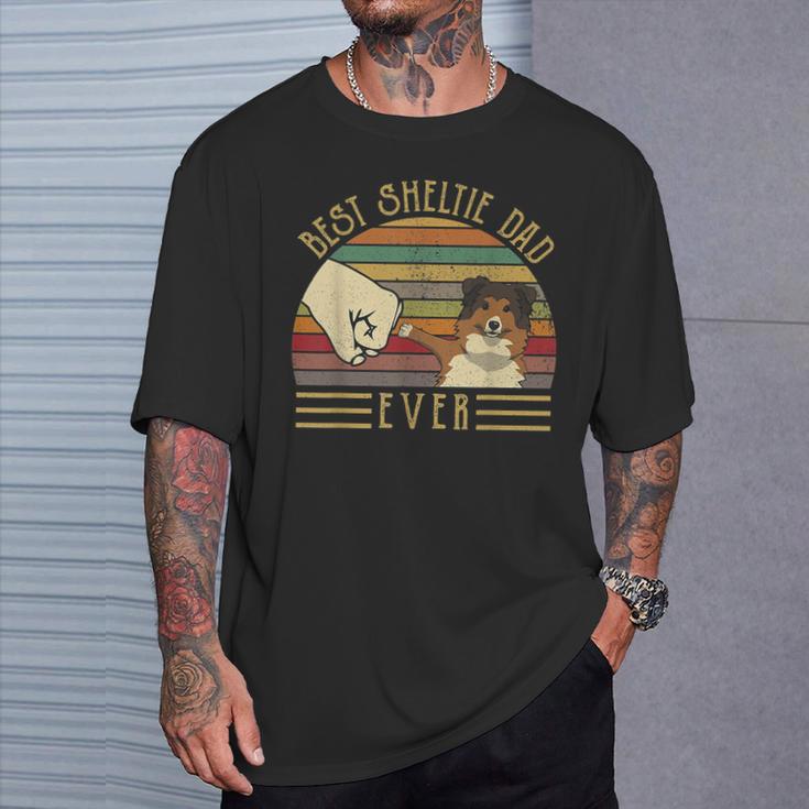 Best Sheltie Dad Ever Retrointage Sunset T-Shirt Geschenke für Ihn