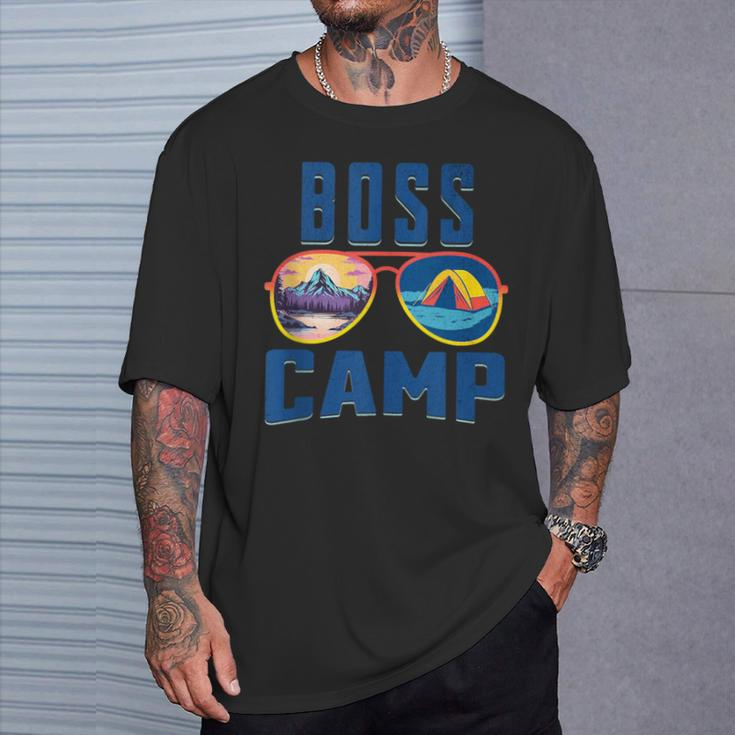 Boss Friend Camp Vacation Retro Camping Summer Sunset Tent T-Shirt Gifts for Him