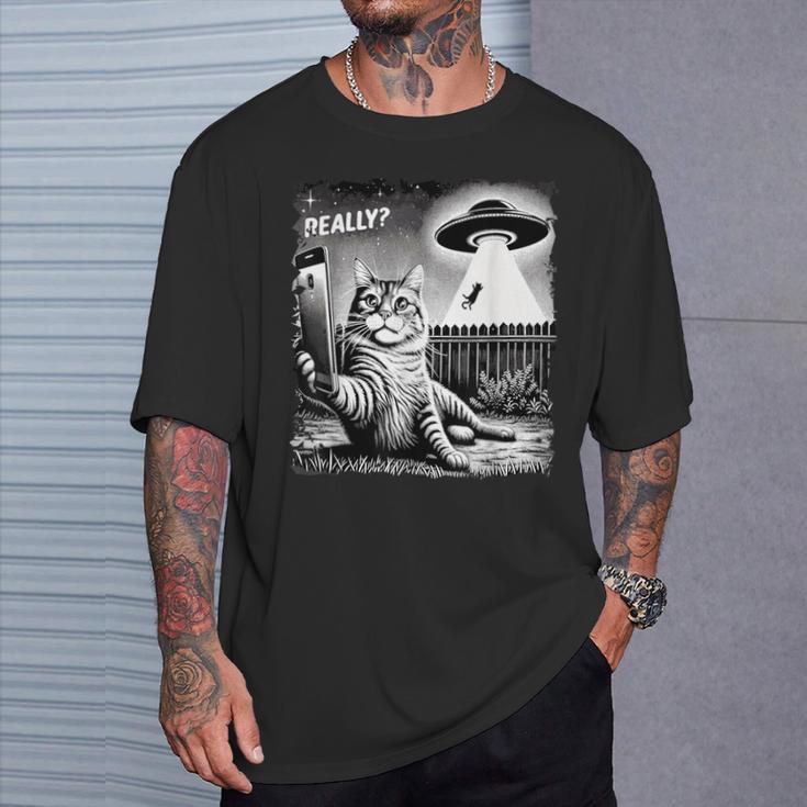 Cat Selfie Ufo & Alien Echt Jetzt Really T-Shirt Geschenke für Ihn