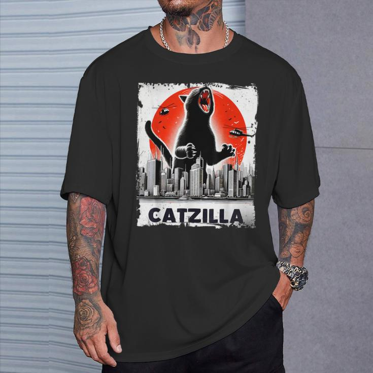 Catzilla Kitten And Cat T-Shirt Geschenke für Ihn