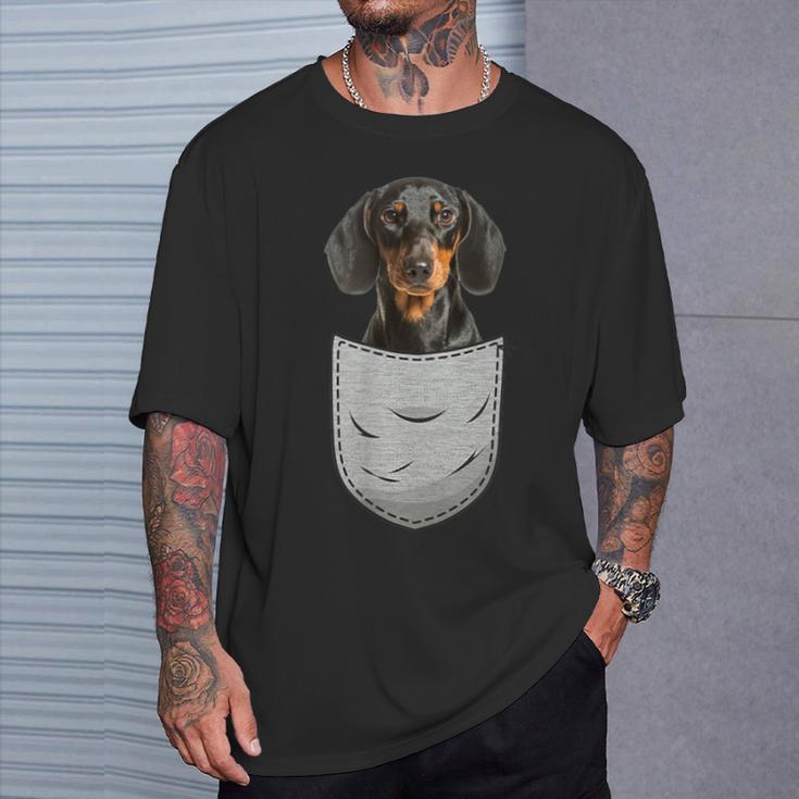 Dachshund Teckel Dachshund Chest Pocket Dog Owner T-Shirt Geschenke für Ihn