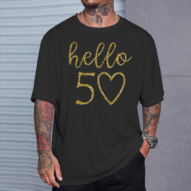 Damen Hello 50 Fifty Heart 50 Geburtstag 50 Jahre Alt T-Shirt Geschenke für Ihn