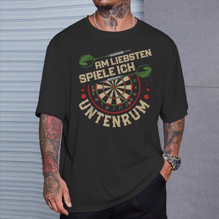 Dart Player Am Liebsten Spiele Ich Untertenrum T-Shirt Geschenke für Ihn