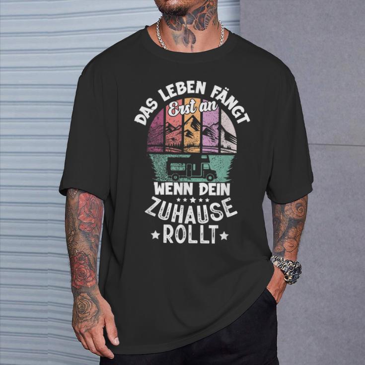 Das Leben Fängt An Wenn Zuhause Rollt Camping Caravan T-Shirt Geschenke für Ihn