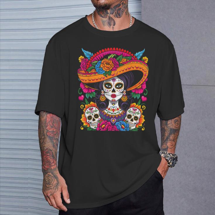 De Los Muertos La Catrina Sugar Skull T-Shirt Geschenke für Ihn