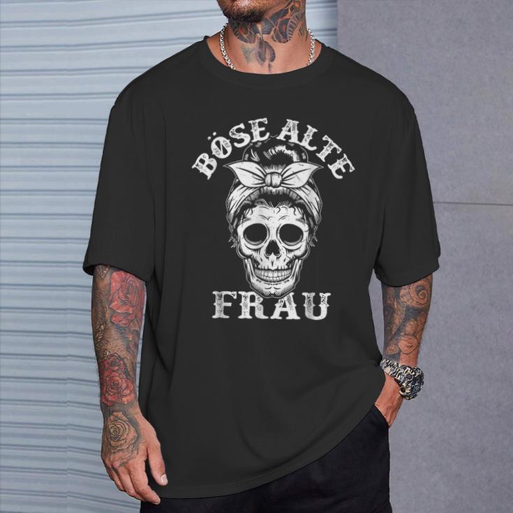 Evil Old Woman Messy Bun Skull T-Shirt Geschenke für Ihn