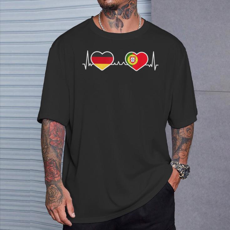 Deutschland Portugal Herz Liebe Herzlinie T-Shirt Geschenke für Ihn