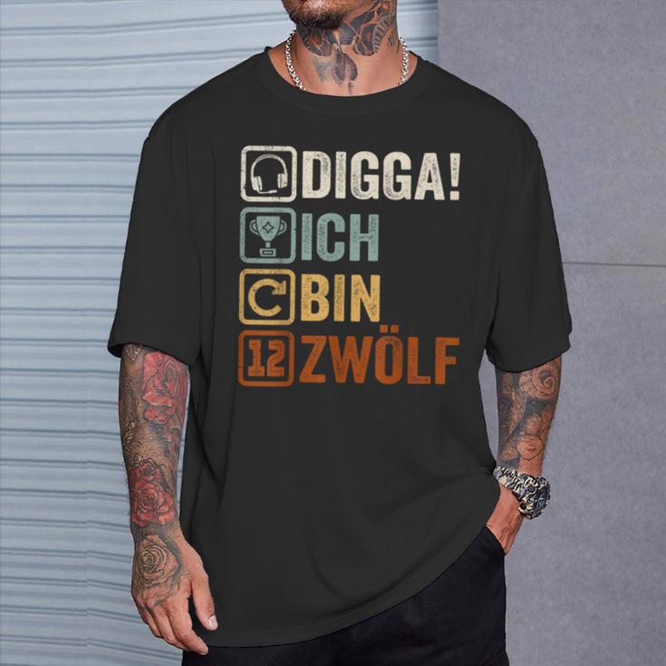 Digga Ich Bin 12 Zwölf Jahre 12Th Birthday Boy Gamer T-Shirt Geschenke für Ihn