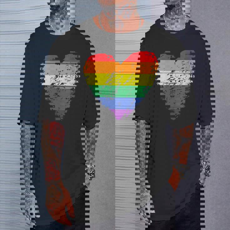 Donna Gay Pride Lgbt Queer Arcobaleno A Strisce Cuore Con Collo A Maglietta Regalos para él
