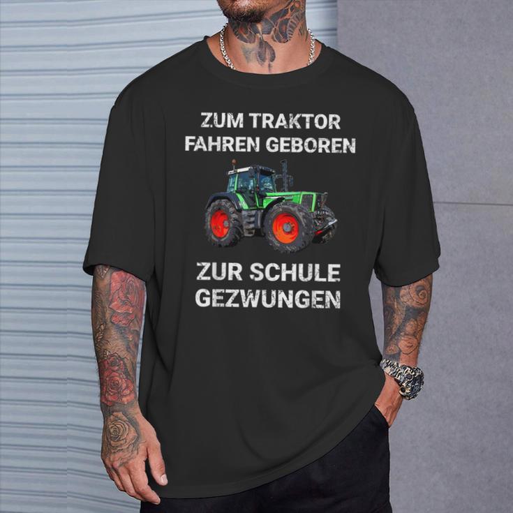 Farmer Zum Trktor Fahren Geboren Zur Schule Gezwungen T-Shirt Geschenke für Ihn