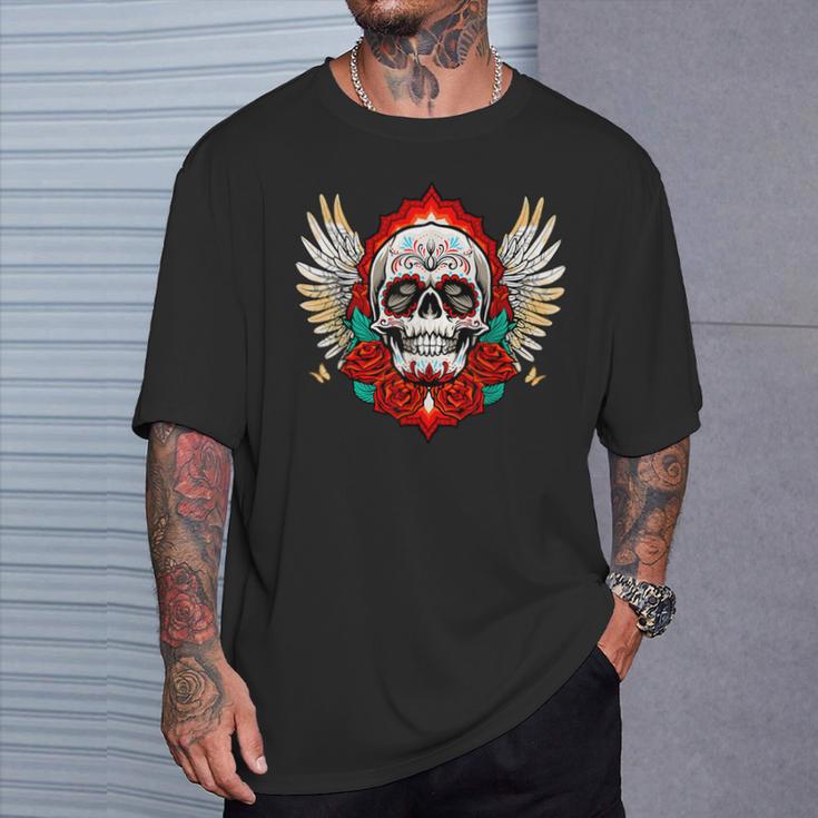 Feliz Dia De Los Muertos Sugar Skull Heaven Angel T-Shirt Geschenke für Ihn