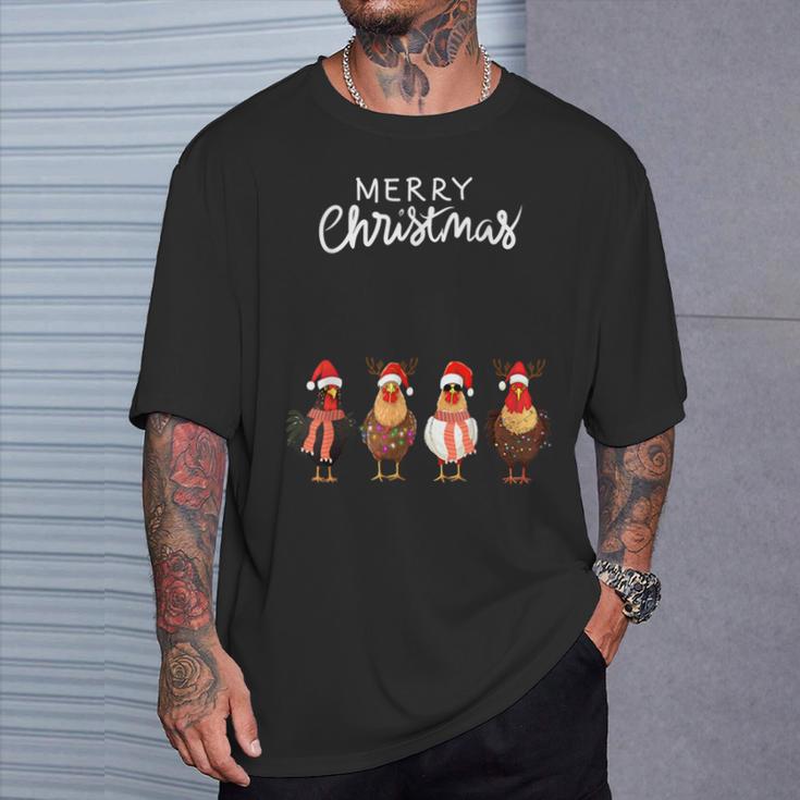 Frohe Weihnachten Hühner Mit Weihnachtsmützen Süßer Hühnerliebhaber T-Shirt Geschenke für Ihn