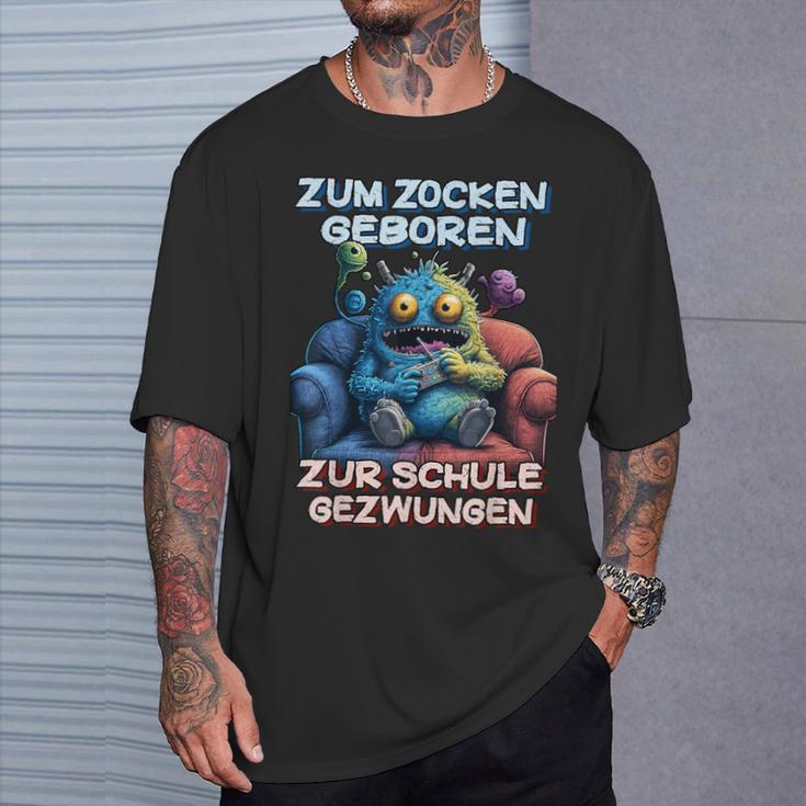 Gamer Computer Zum Zocken Geboren Zur Schule Gezwungen T-Shirt Geschenke für Ihn