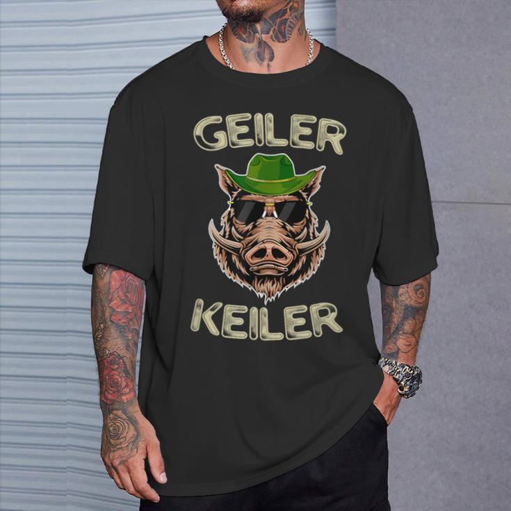 Geiler Keiler Wildsau Lumberjack Weidmannsheil Junghäger T-Shirt Geschenke für Ihn