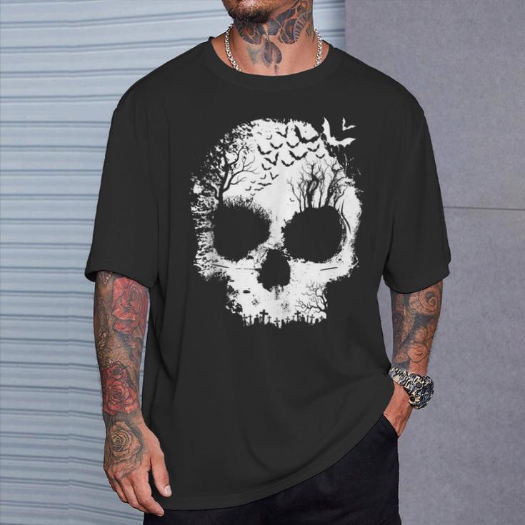 Skull Graphic T-Shirt For Women - Gothic Funny Horror Halloween Tee, Casual Loose Fit Cotton Blend Top