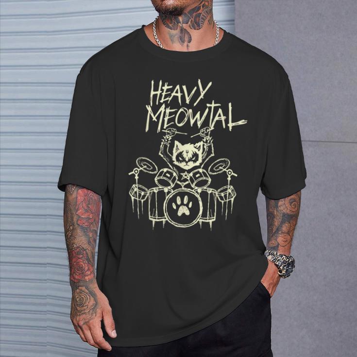 Heavy Metal Cat Drummer Headbanger Cat T-Shirt Geschenke für Ihn