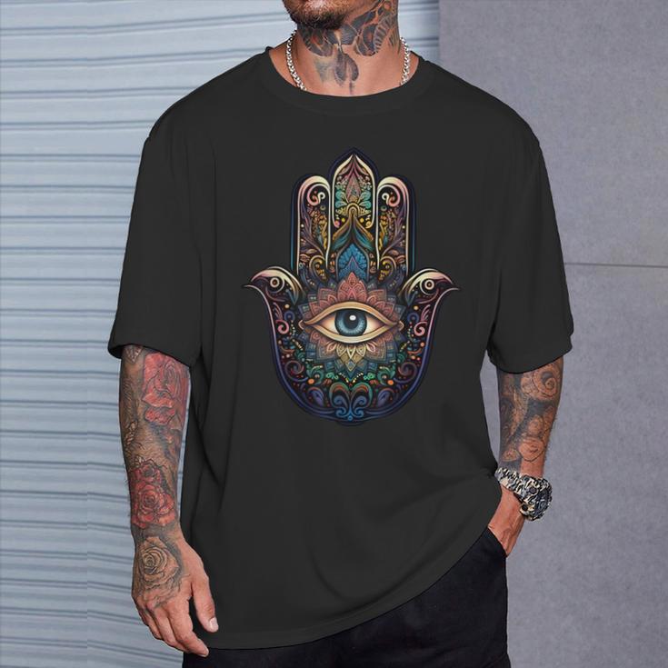 Khamsah Eye Or Hand Of Fatima On Colourful Hamsa Hand T-Shirt Geschenke für Ihn