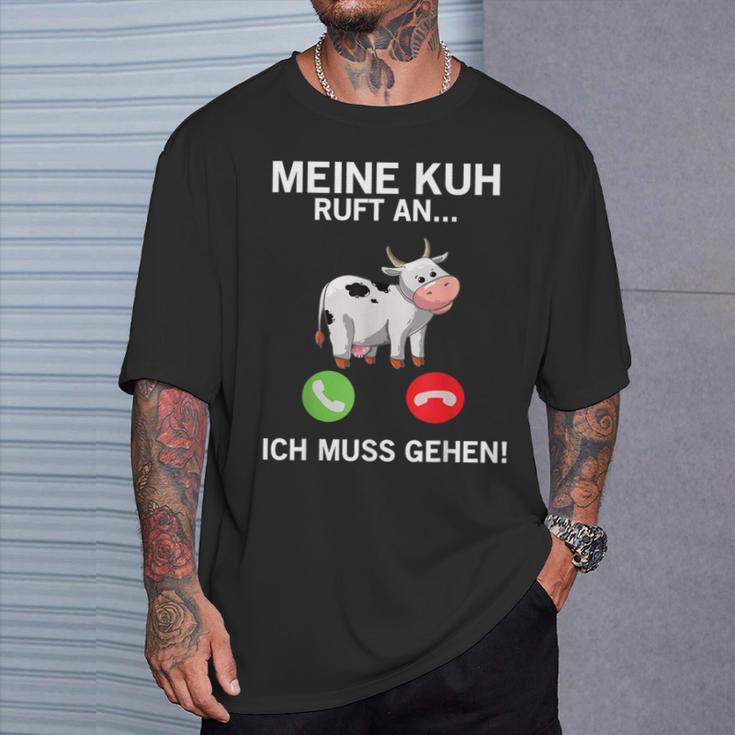 Kuh Ruft An Ich Muss Gehen T-Shirt Geschenke für Ihn