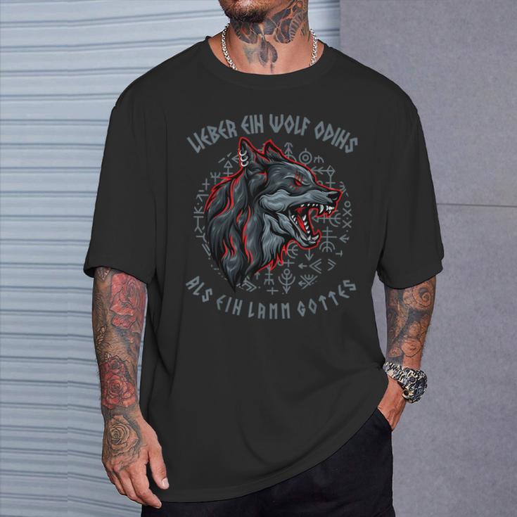 Lieber Ein Wolf Odin Als Ein Lamb Godiking Odin Wolf T-Shirt Geschenke für Ihn