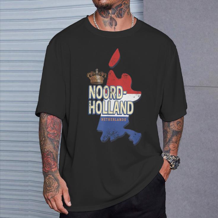 Nordholland Niederlande Retro Landkarte Hollandintage T-Shirt Geschenke für Ihn