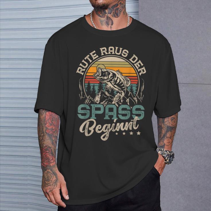 Rute Raus Der Spass Beginnt Fishingintage Angler T-Shirt Geschenke für Ihn