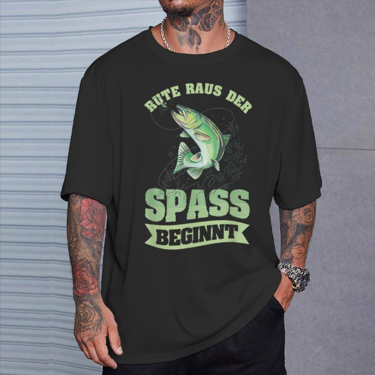 Rute Raus Der Spaß Beginnt Lustiger Angler Angeln Slogan T-Shirt Geschenke für Ihn