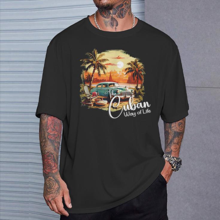 Sunset Cuba Oldtimer Palm Trees Retrointage Summer T-Shirt Geschenke für Ihn