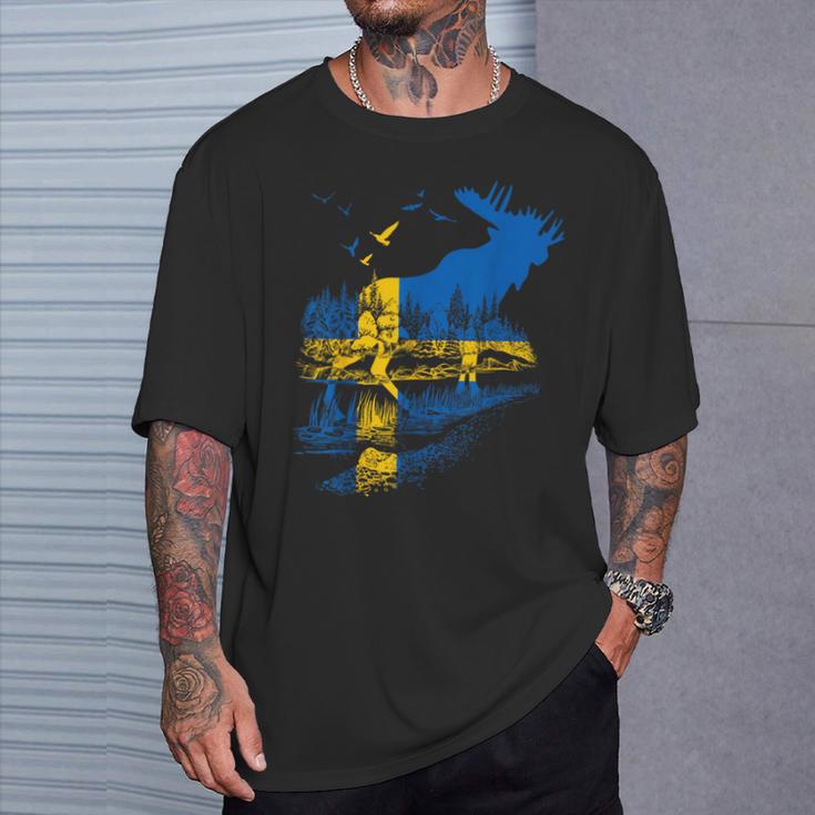 With Sweden Flag Flag Elk Län Sweden T-Shirt Geschenke für Ihn