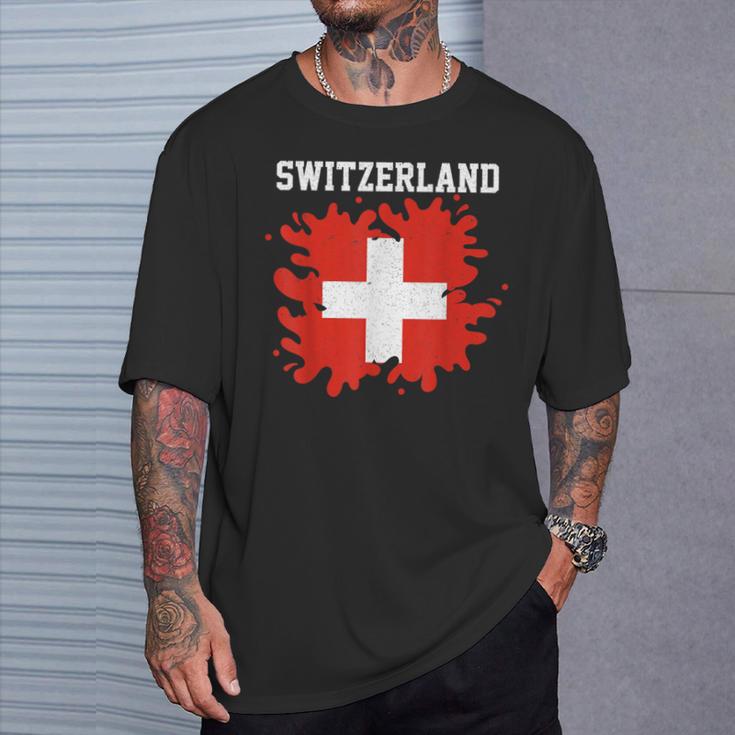 Switzerland Splash Flag Swiss Jersey Sports T-Shirt Geschenke für Ihn