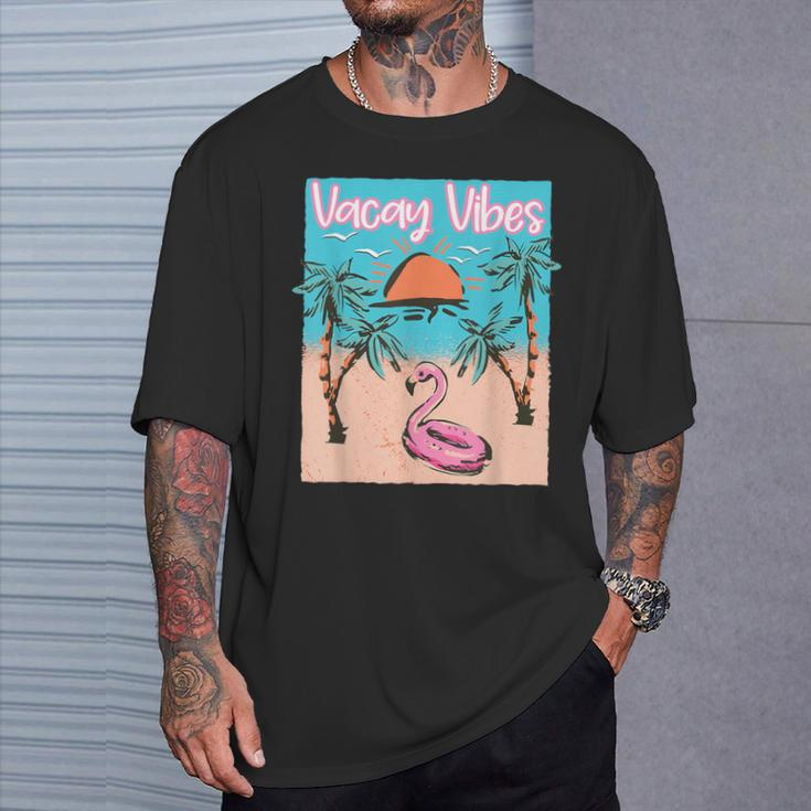 Vacay Vibes Beach Flamingo Summer Vacation T-Shirt Gifts for Him