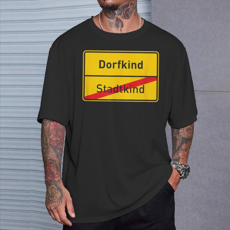 Village Sign Dorfkind Stadtkind T-Shirt Geschenke für Ihn