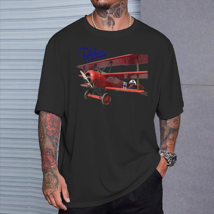 Vintage Car Aeroplane Fokker D3 Triplane Red Baron Ww1 T-Shirt Geschenke für Ihn