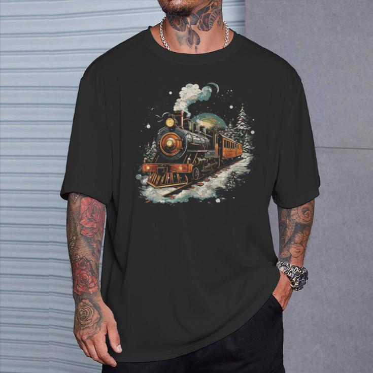 Weihnachtszugintage Dampflokomotive Retro Zug Leiter T-Shirt Geschenke für Ihn