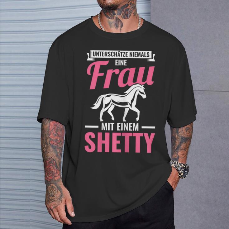 Women's Frau Mit Einem Shetland Pony Rider T-Shirt Geschenke für Ihn