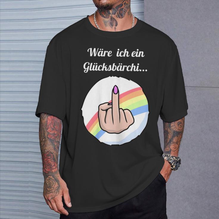 Women's Rainbow Was Ich Ein Glücksbärchi Middle Finger T-Shirt Geschenke für Ihn