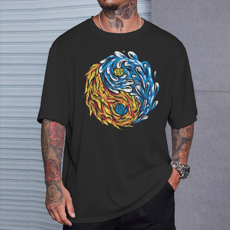 Ying Und Yang Feuer Und Wasser Chinesische Symbole China Fan T-Shirt Geschenke für Ihn