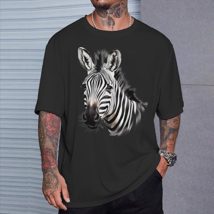 Zebra Portrait Drawing Wildlife Animal Print Nature Motif T-Shirt Geschenke für Ihn