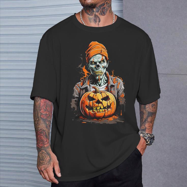 Zombie And Pumpkin T-Shirt Geschenke für Ihn