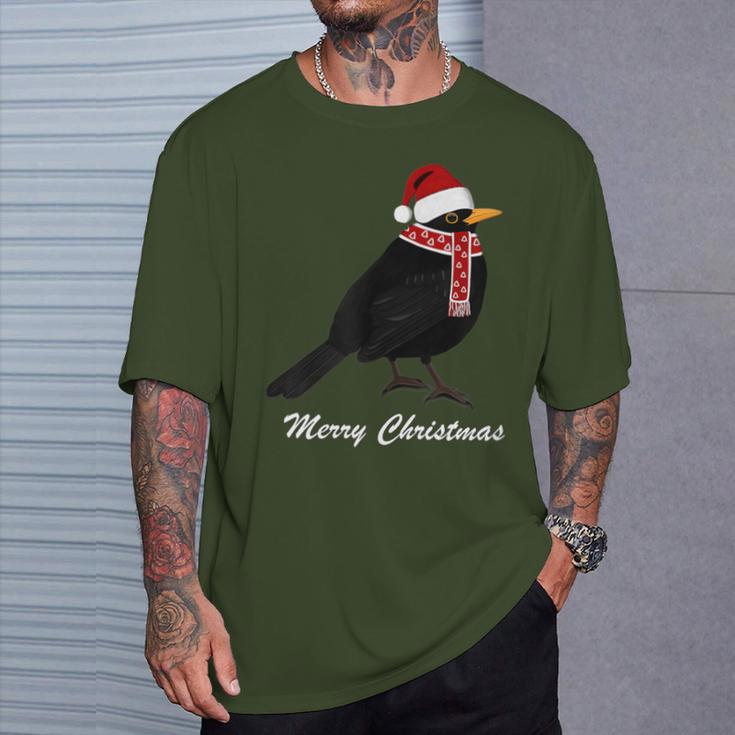 Bird With Red Christmas Hat Scarf Christmas Outfit Bird T-Shirt Geschenke für Ihn