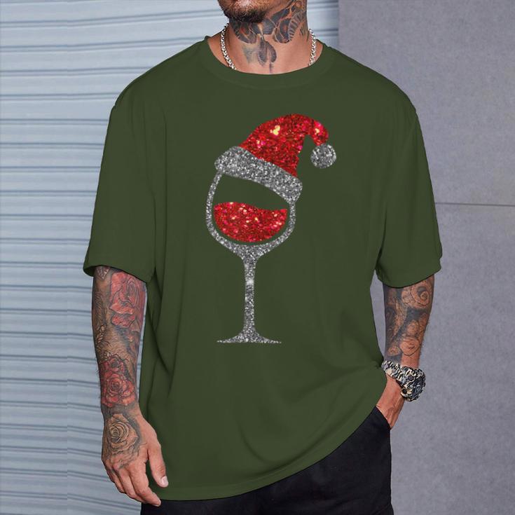 Christmas Wine Glass Red Wine Christmas Hat T-Shirt Geschenke für Ihn