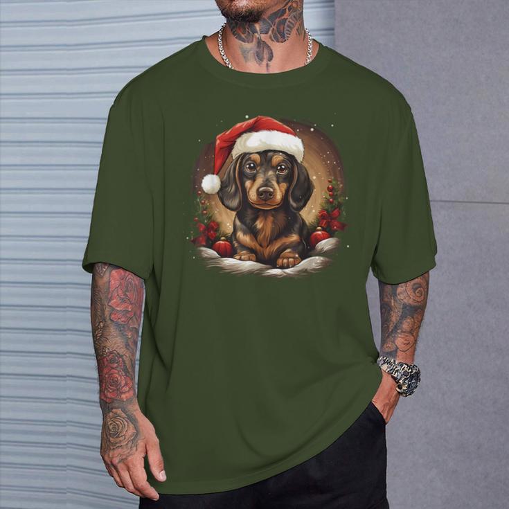 Dachshund With Santa Hat Christmas With Dog T-Shirt Geschenke für Ihn