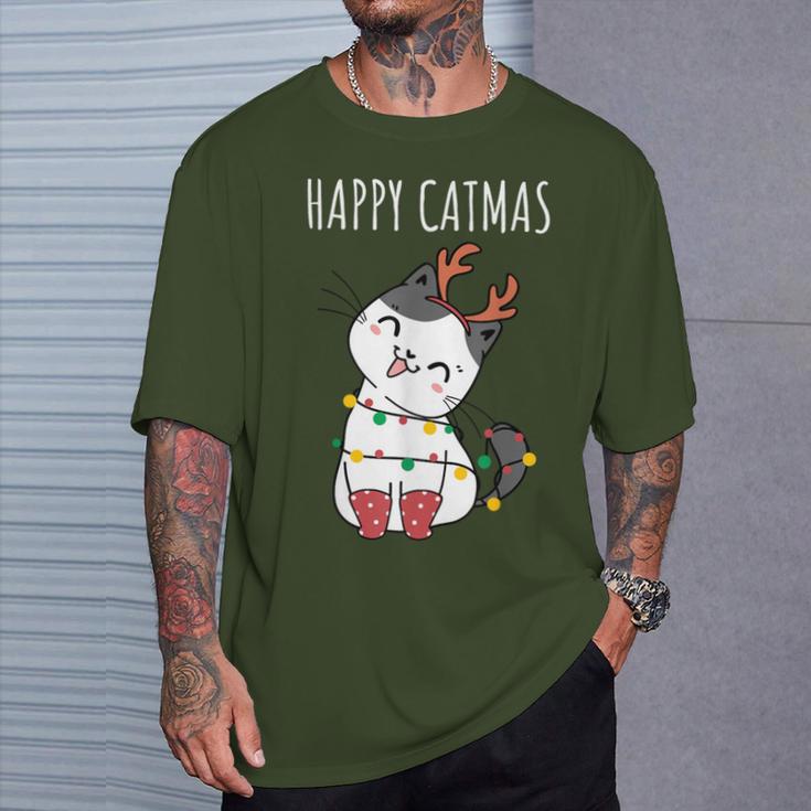 Happy Catmas Lustiges Weihnachts Katze Christmas Tree T-Shirt Geschenke für Ihn