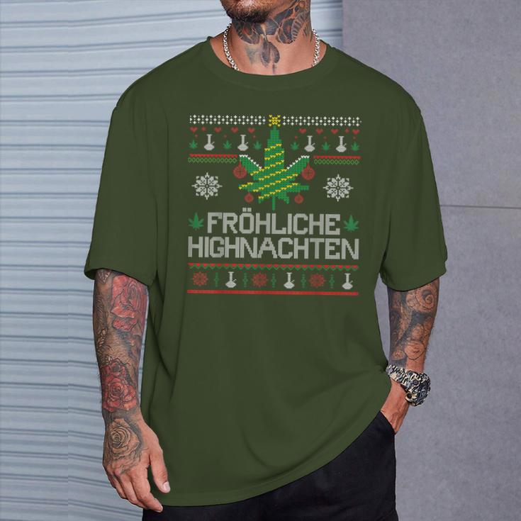 Happy Highnachten Ugly Christmas Hemp Marijuana T-Shirt Geschenke für Ihn