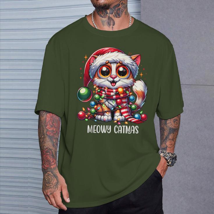 Meowy Catmas Cat Kitten Christmas Outfit Women's Christmas T-Shirt Geschenke für Ihn